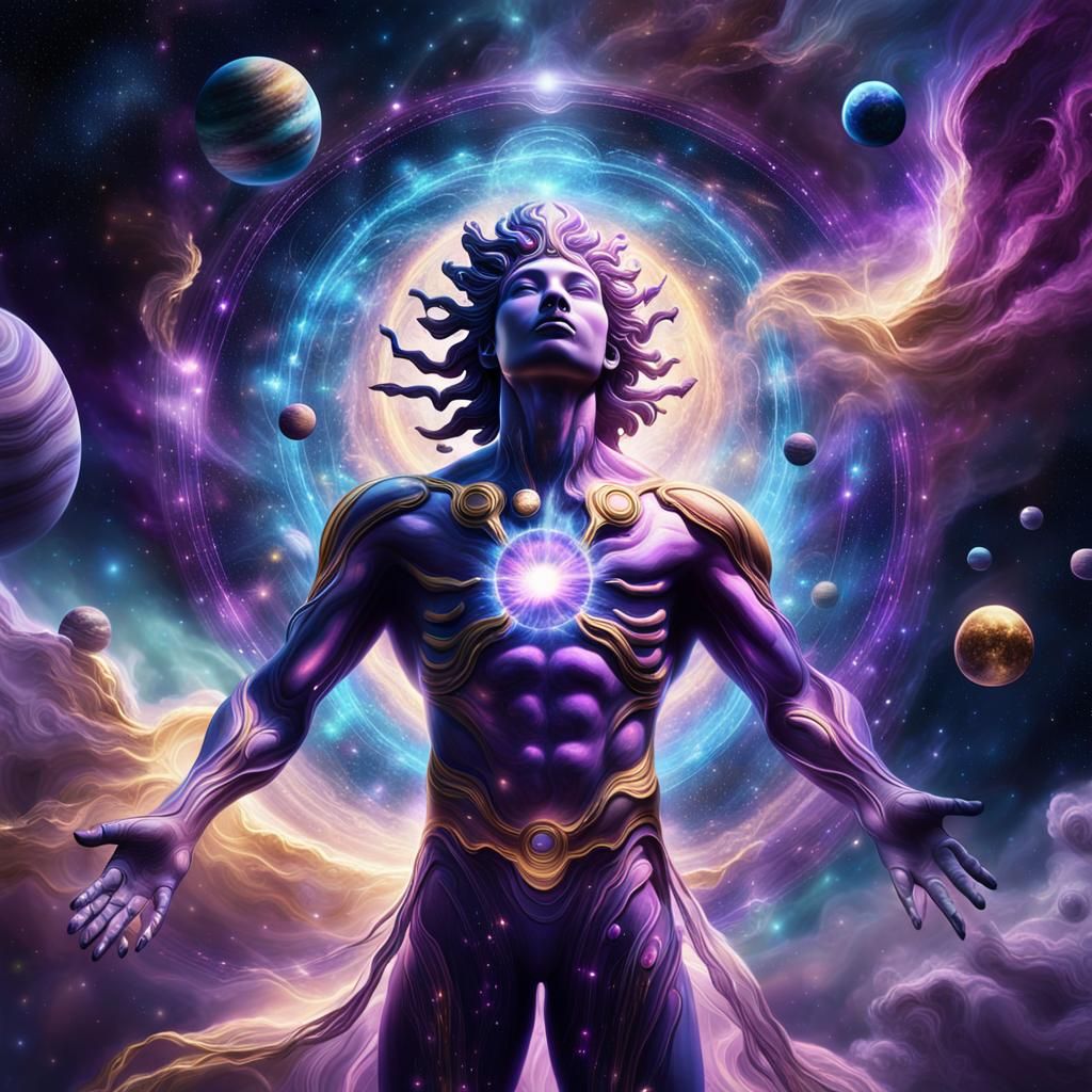 Glowing Astral Being in Cosmic Vortex
