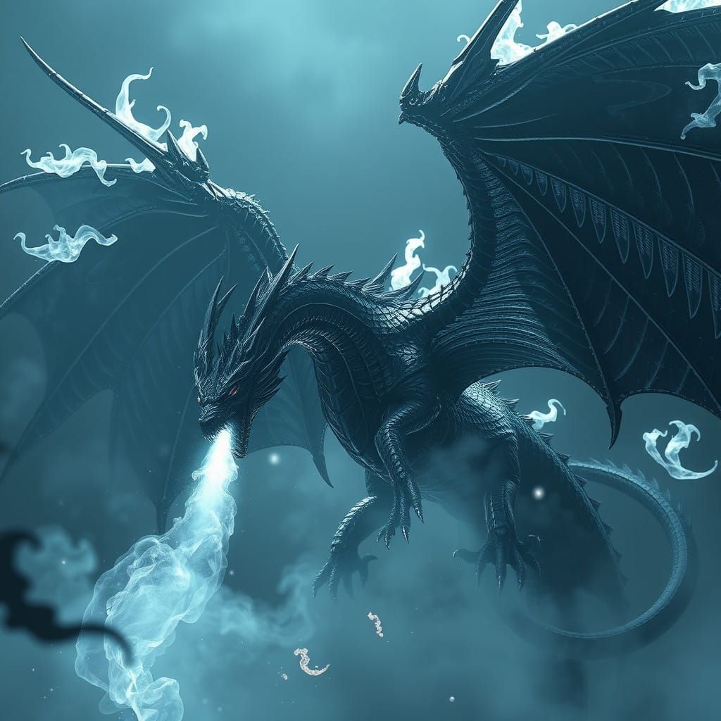 Majestic Dark Dragon Breathes White Flames in Stunning 3D An...