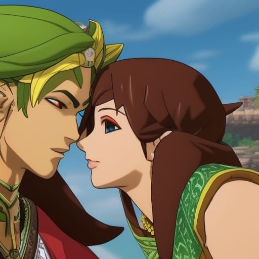 Gerudo Link and Joseph Joestar Kissing