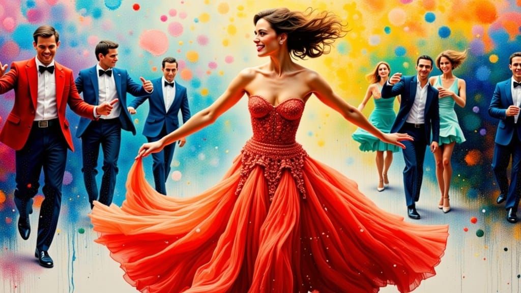 Keira Knightley in a Vibrant Ballgown, Dancing with Impasto ...
