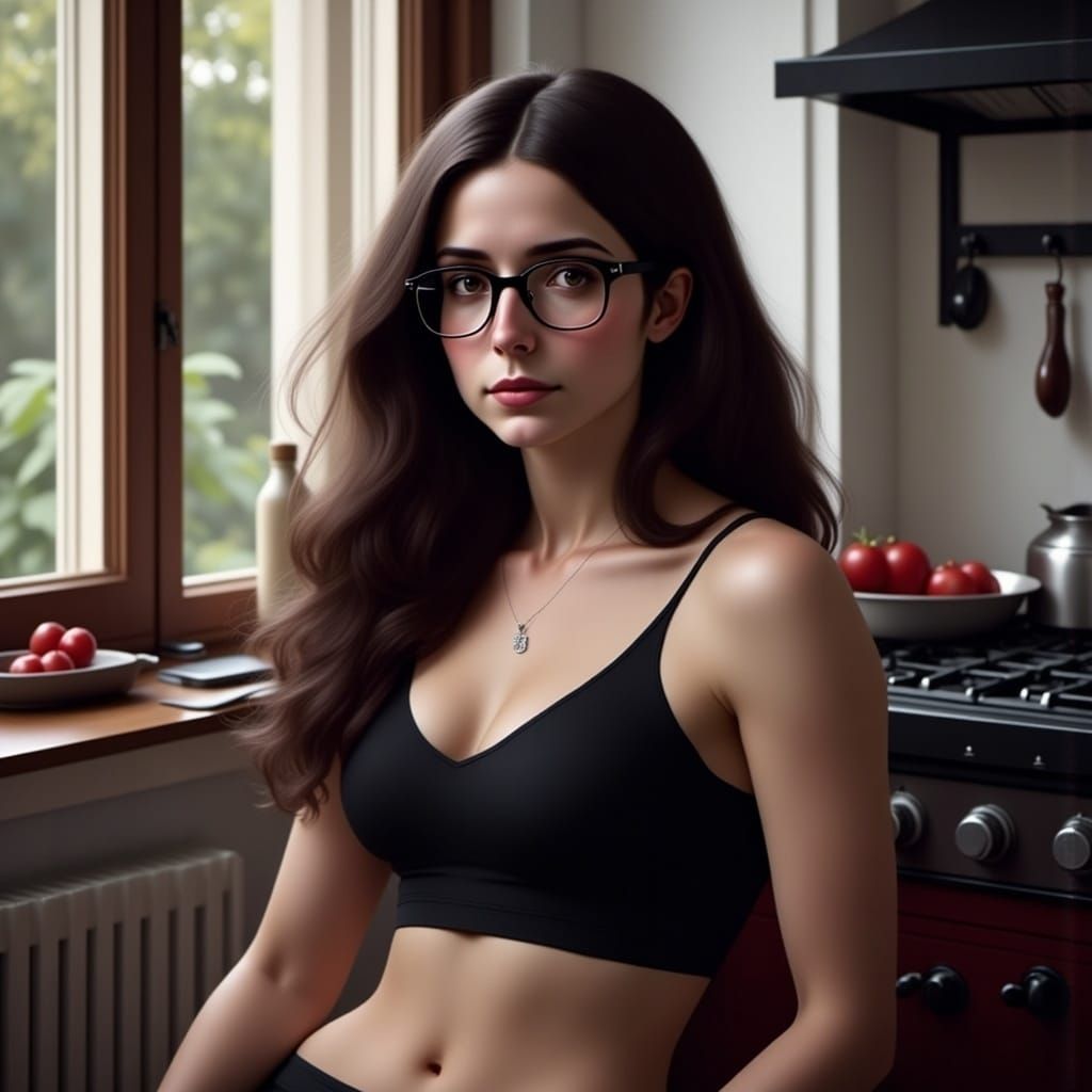 Jewish Woman Portrait in Kitchen: Hyperrealistic Early Morni...