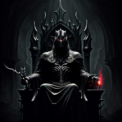 Gothic Demon Lord on Throne in Dark, Mystical Chamber