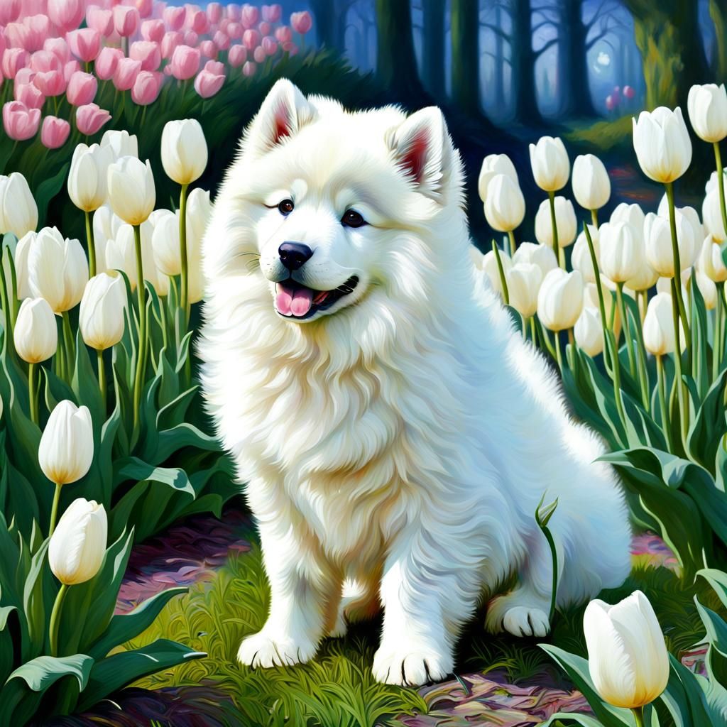 Samoyed in Vibrant Floral Wonderland