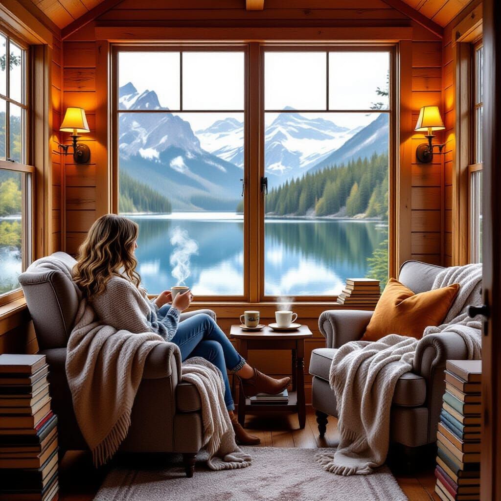 Cozy Reading Nook Overlooking Mountain Lake