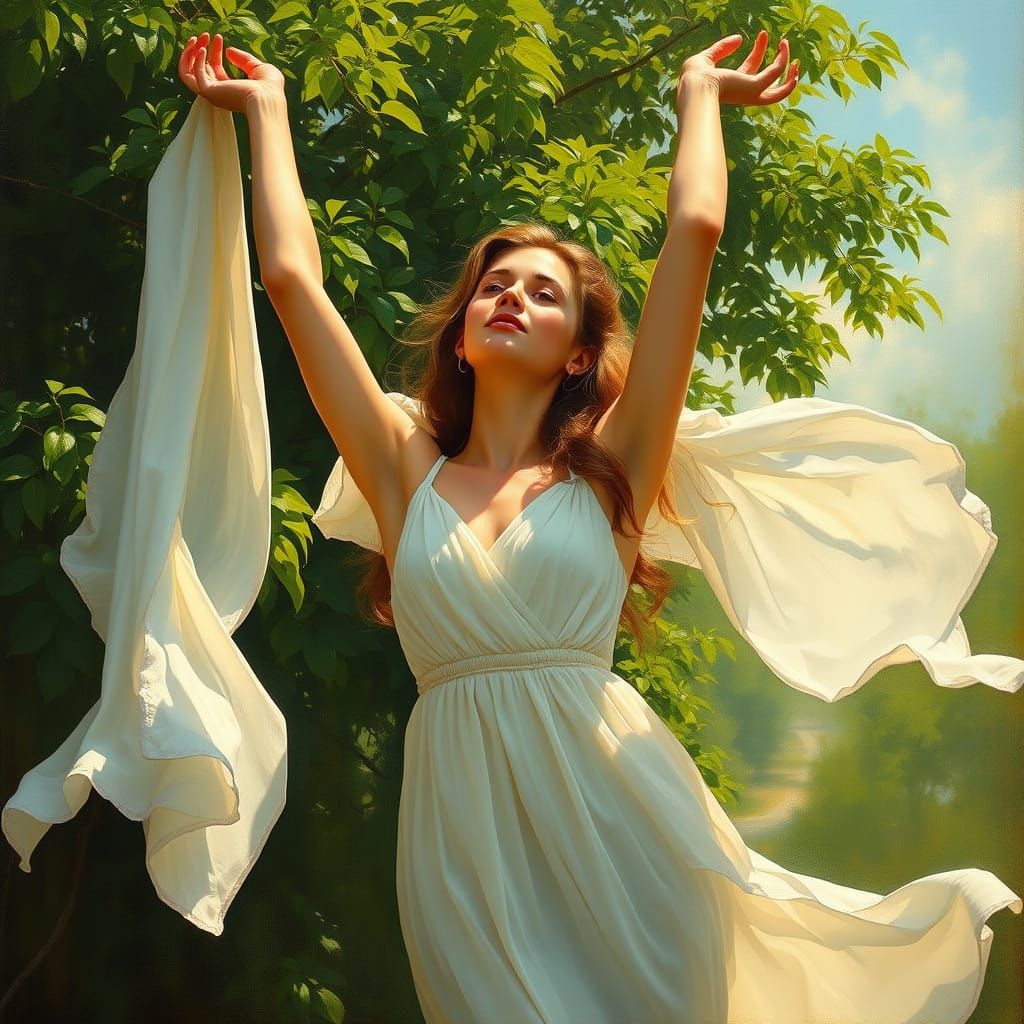 Ethereal Woman in Lush Greenery, Inspired by Romanticism