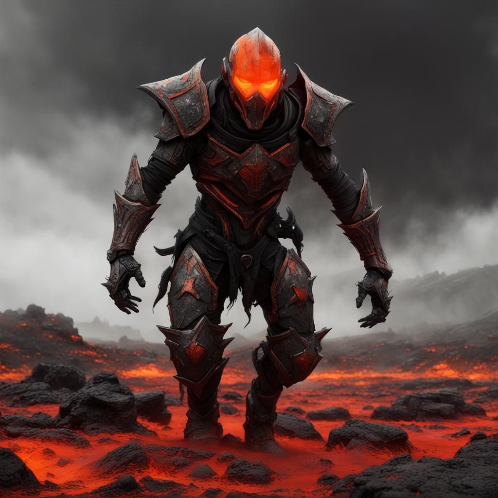 Hobgoblin in Lava Fields: Dark Fantasy Art