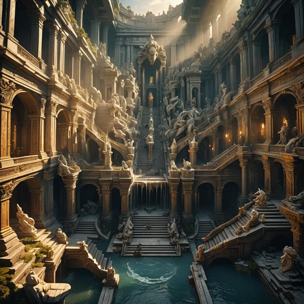 Piranesi-Inspired Labyrinth with Marble Statues