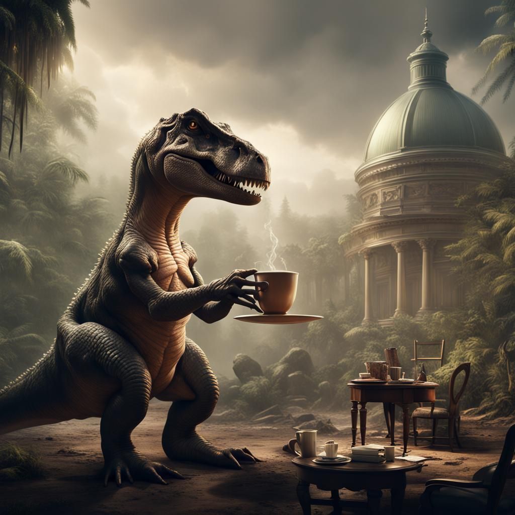 Tyrannosaurus Rex Enjoys Afternoon Tea