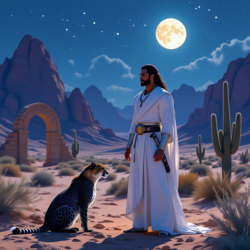 Пустинен воин, висок и красив, да се мижда лицено му с бели ...