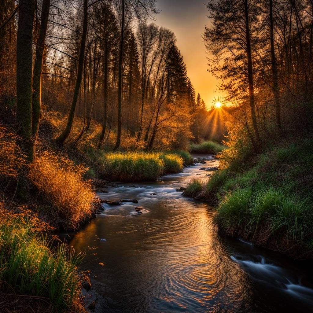 Whimsical Sunset Shines Through Quiet Forest