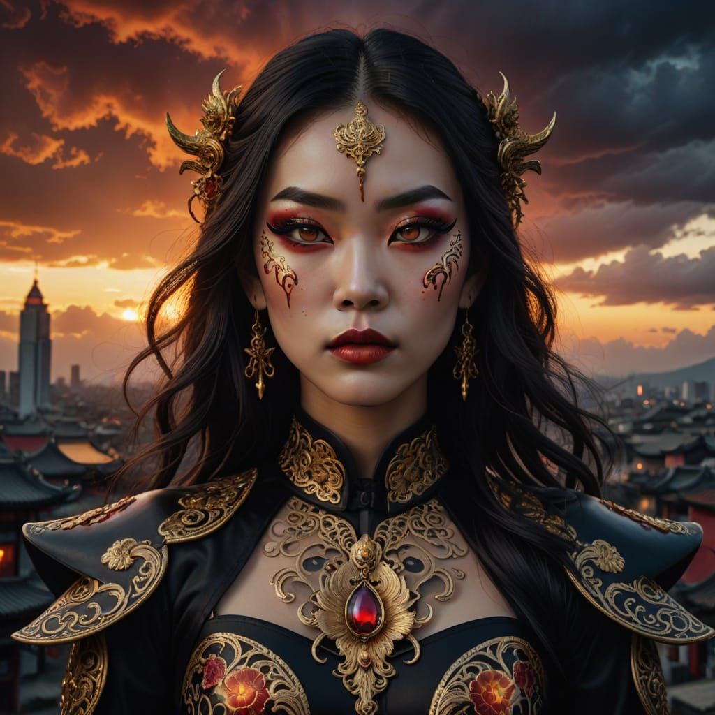 Chinese Vampire with Tattoos in Hyperrealistic Style