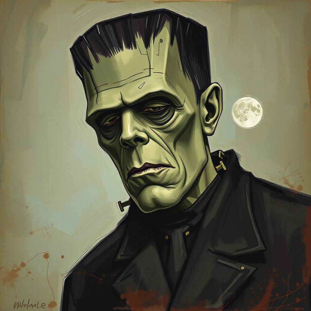 Frankenstein's Monster in Gothic Illustration Style