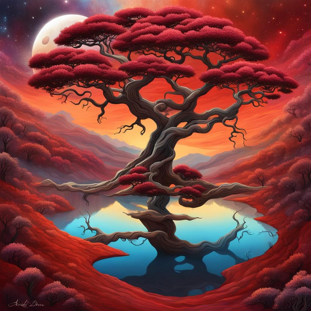 Abstract Holographic Bonsai Landscape Concept Art