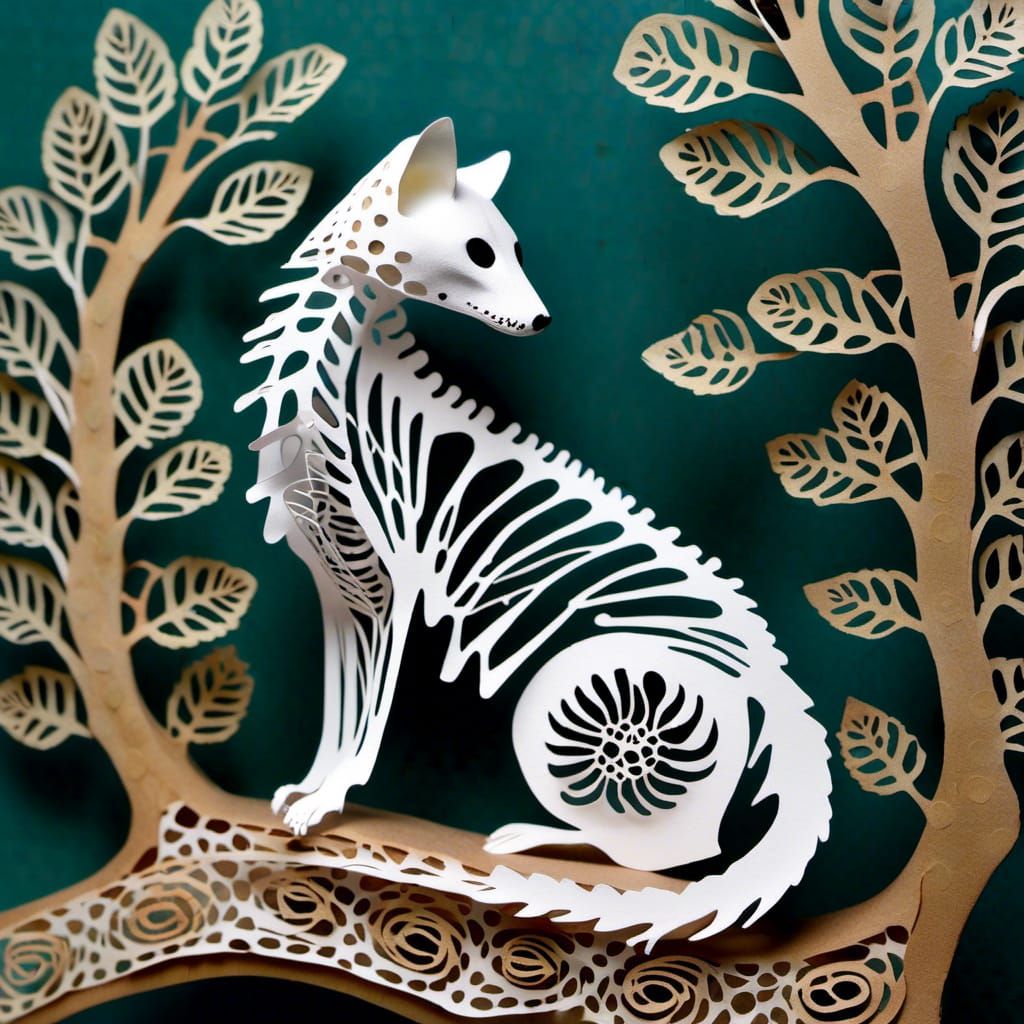 Lace Pine Marten Skeleton on Branch in 3D Paper