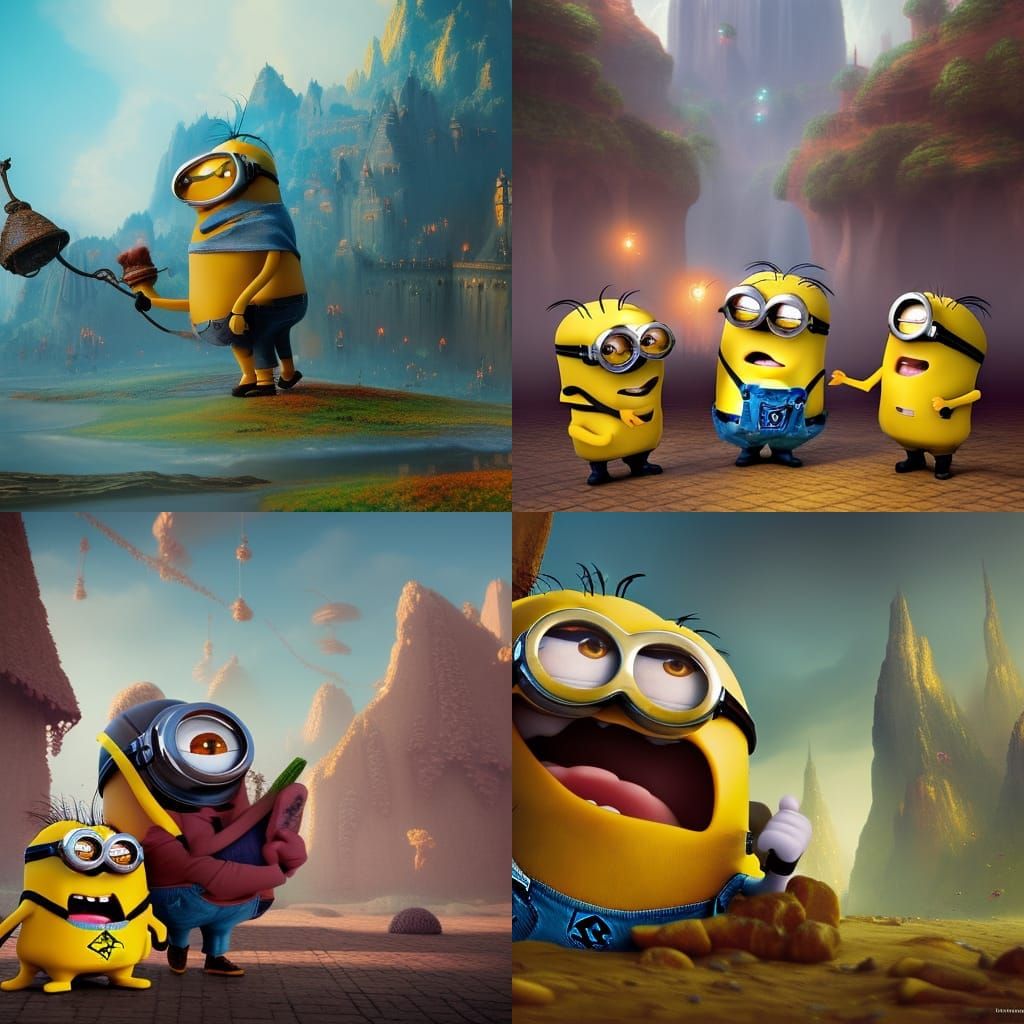 Humorous Minion Character in Detailed Matte Painting
