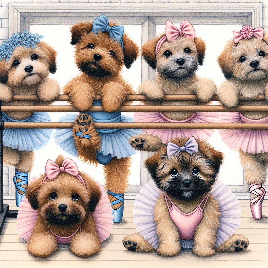 Whimsical Puppy Ballet Class in Watercolor Style