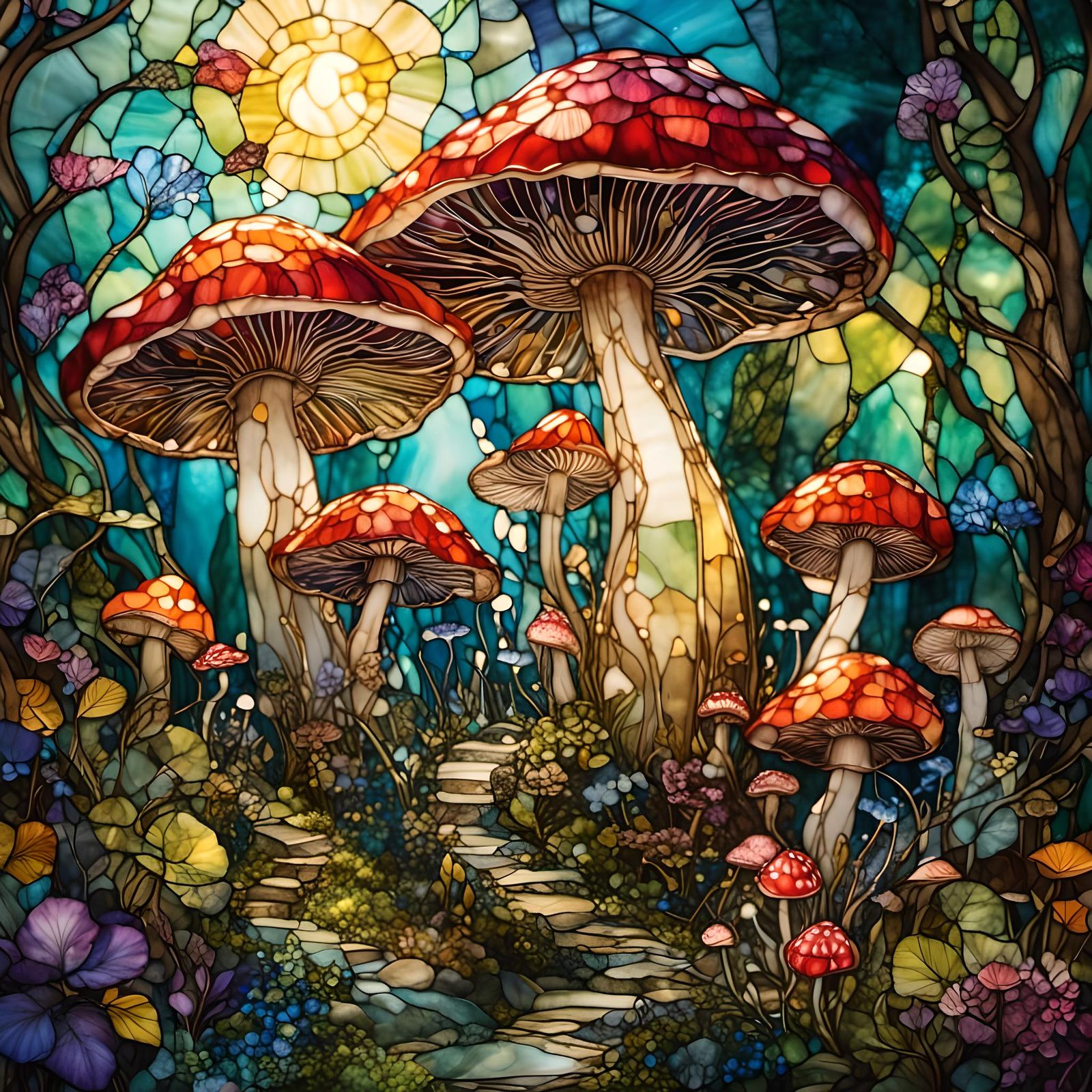 Stained Glass Mushroom Fantasy Masterpiece