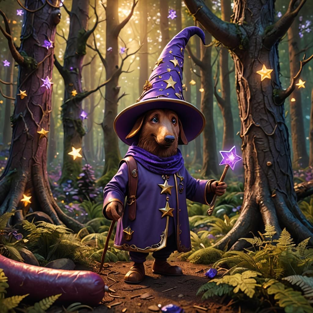 Magical Sausage Wizard in Whimsical Forest