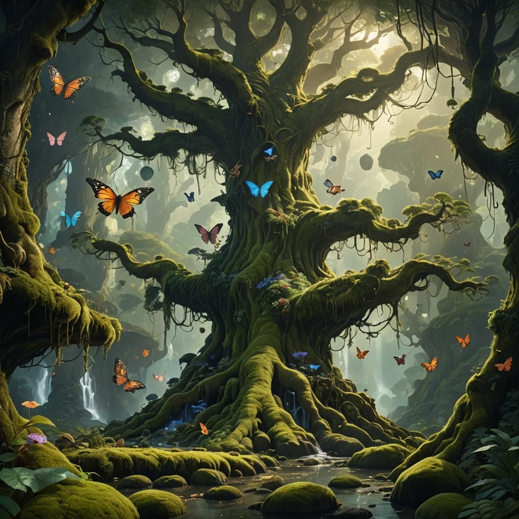 Enchanting Forest with Fairies, Dragons and Butterflies