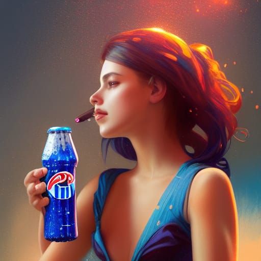 Girl with Pepsi Cans in Art Nouveau Style