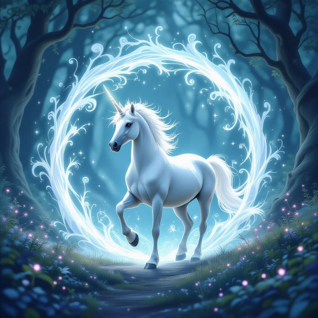Unicorn Stepping Through Portal in Art Nouveau Style