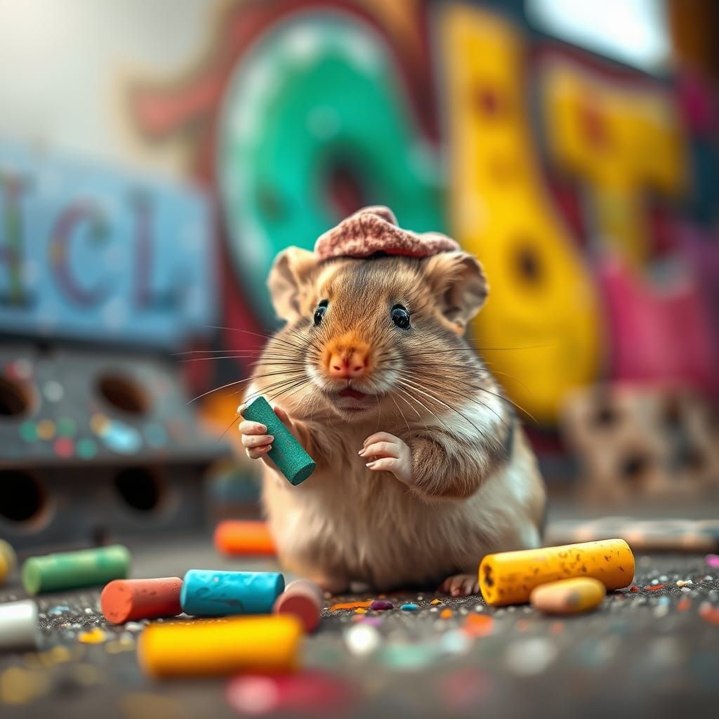 Charming Hamster Artist with Street Chalk