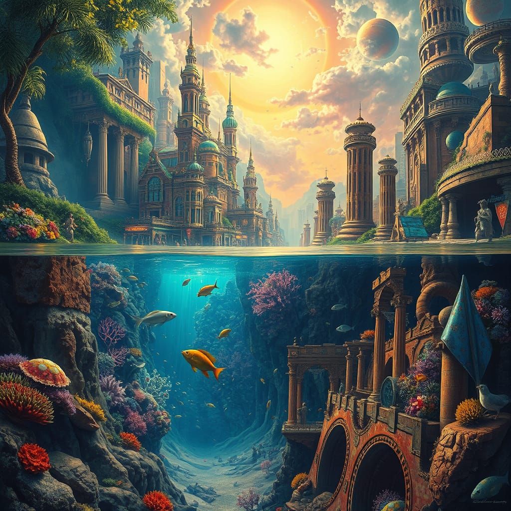 Surreal Dreamscape of Lost Cities in Luminous Style