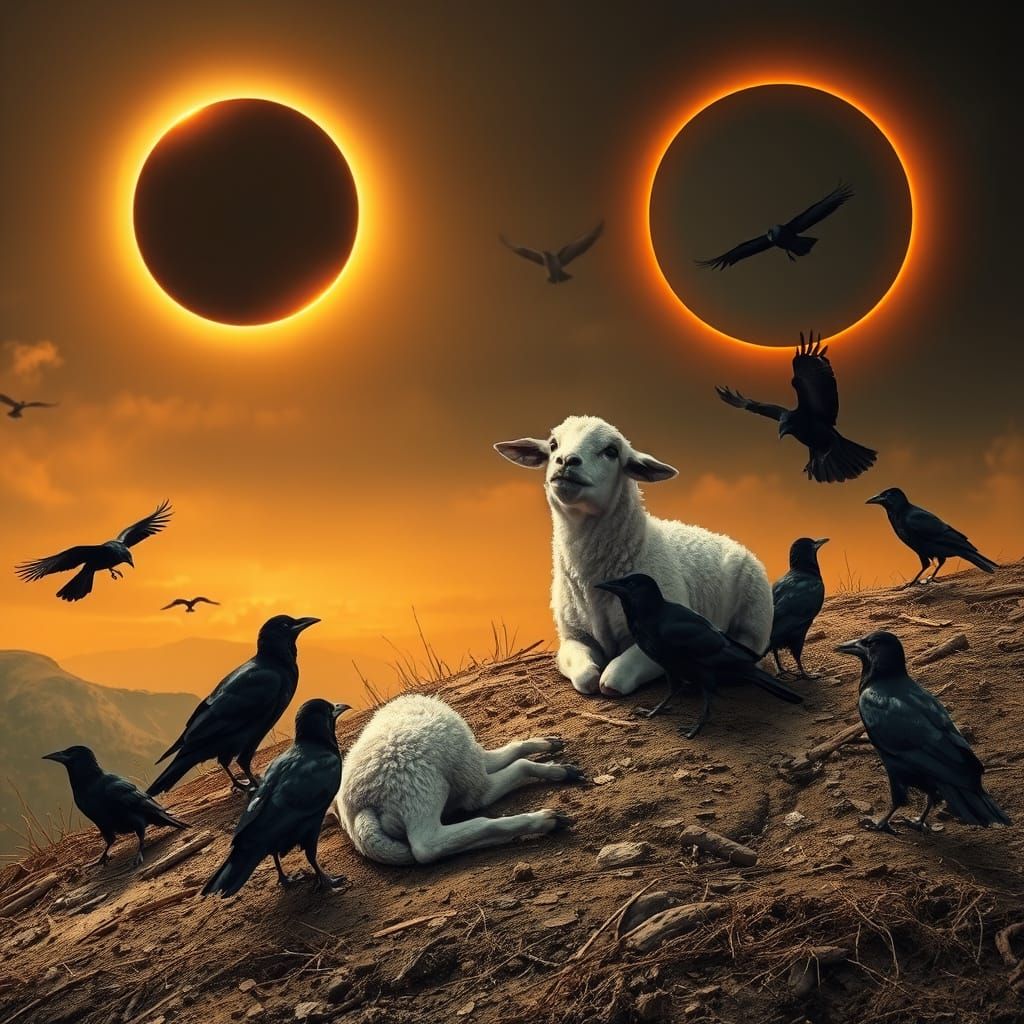 Frightened Lamb Under Apocalyptic Solar Eclipse