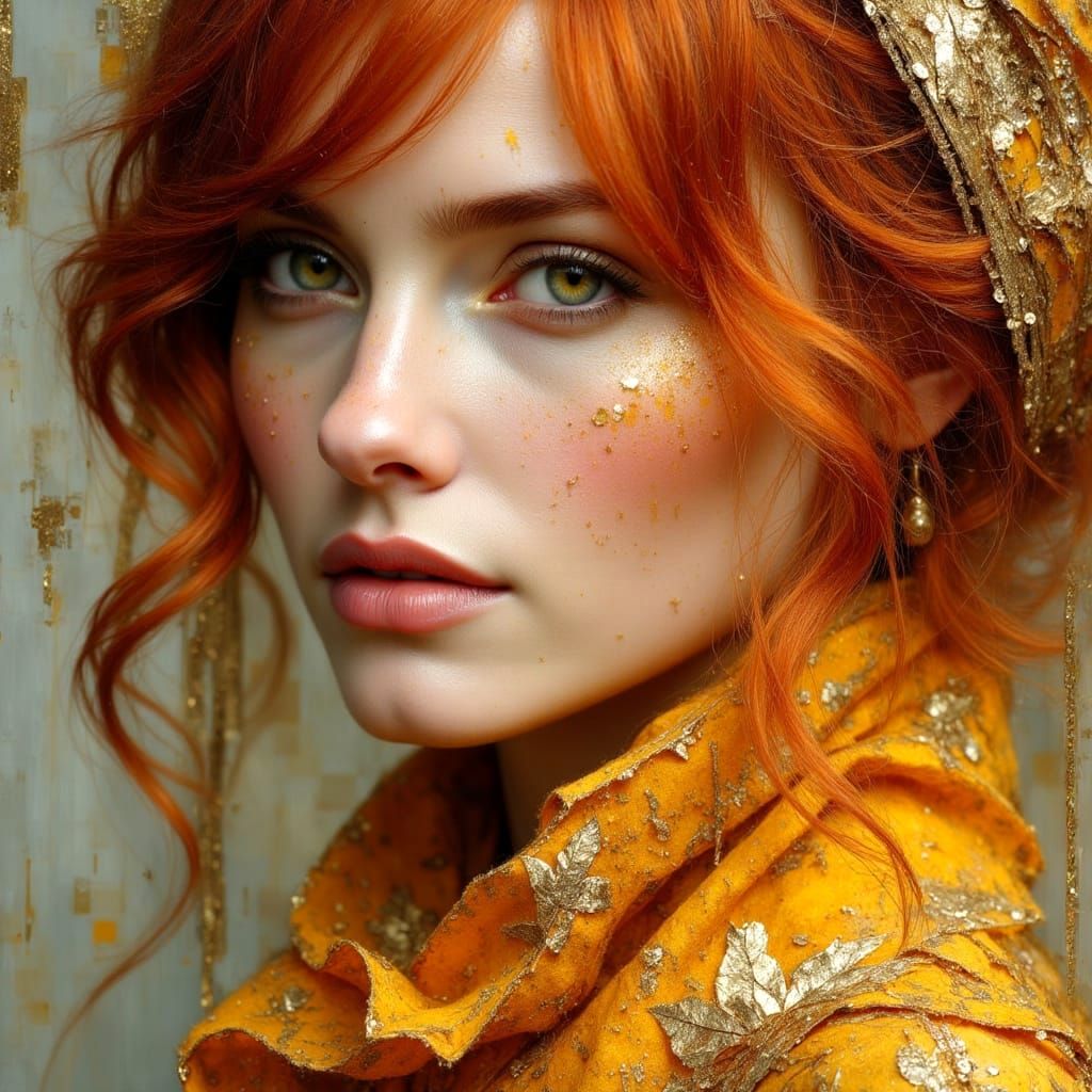 Portrait of Auburn-Haired Woman with Green Eyes