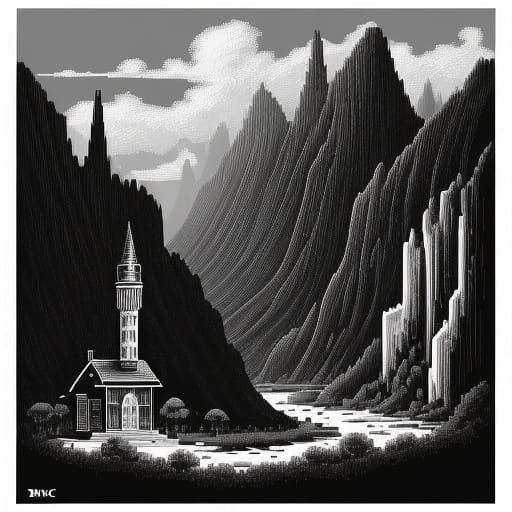 Retro Pixel Art: Wizard's Abode in Black and White