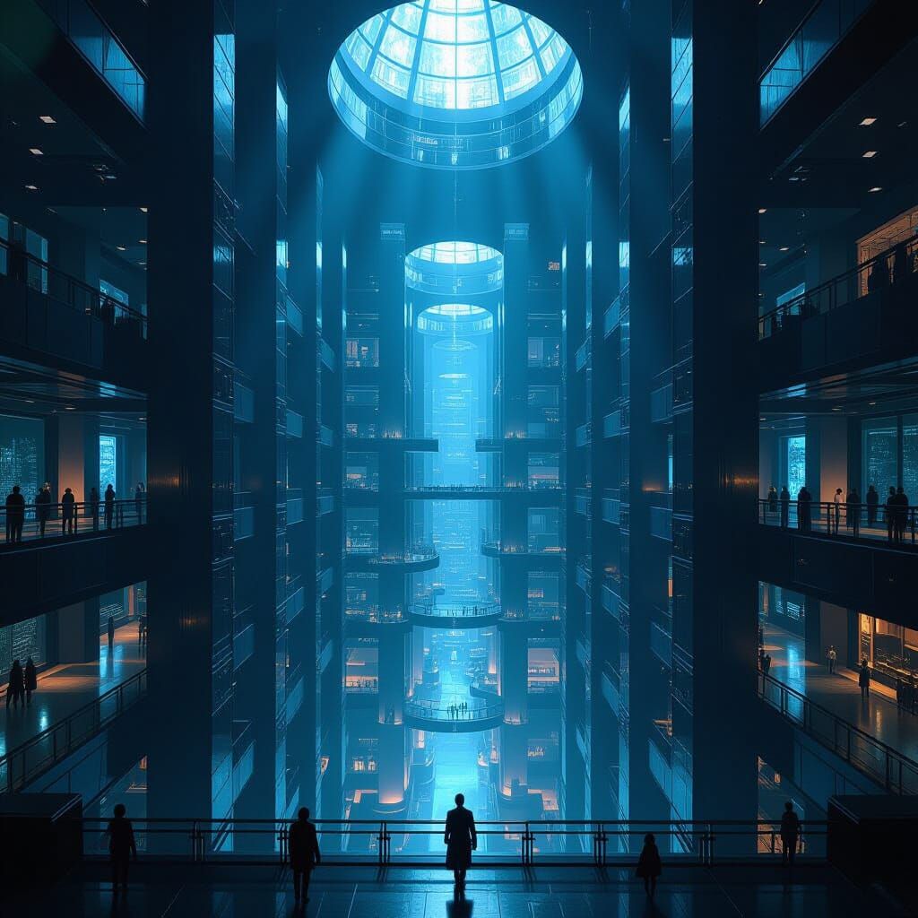 Vast Skyscraper City Atrium in Dramatic Style