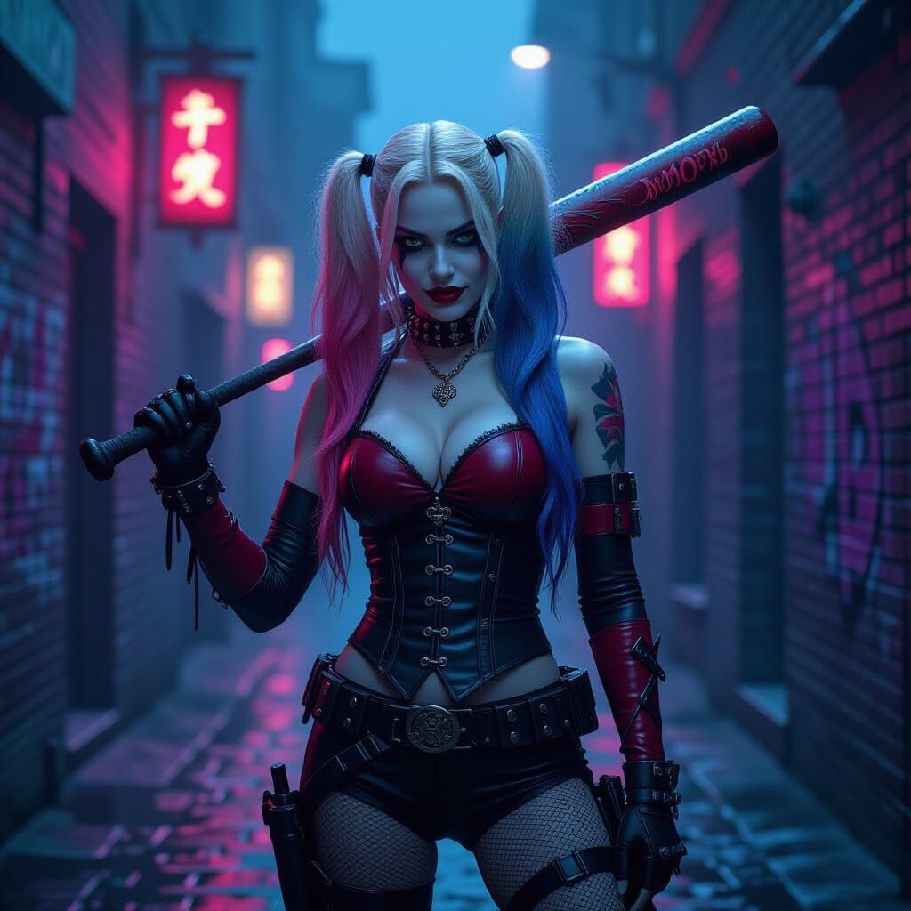 Dark Fantasy Harley Quinn in Gothic Alleyway