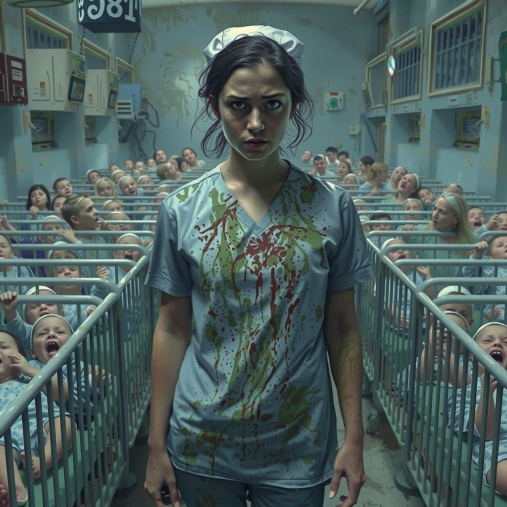 Overwhelmed Nursing Student Surrounded by Screaming Babies i...