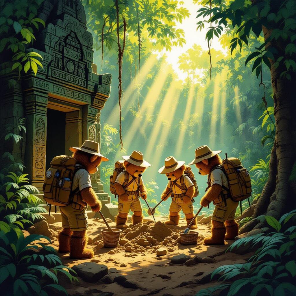 Teddy Bear Archaeologists Explore Ancient Jungle Temple