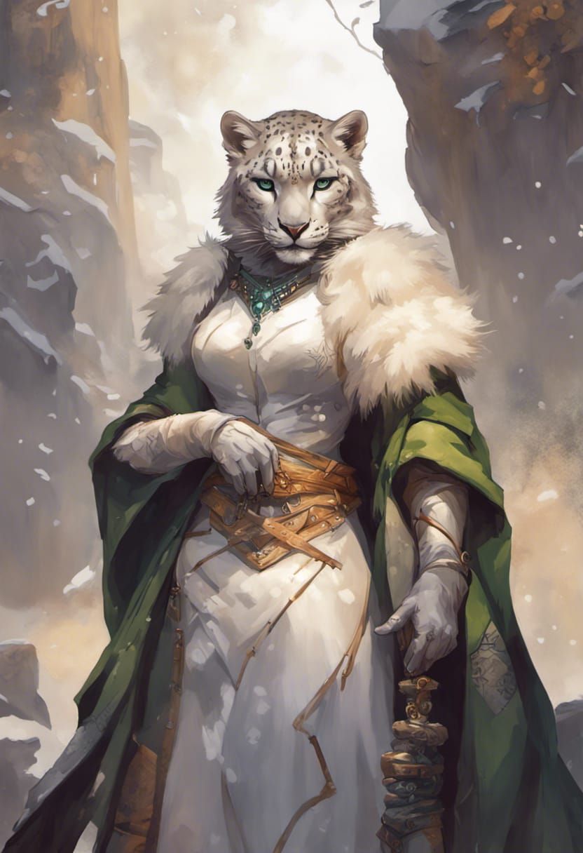 Snow Leopard Catfolk Portrait in Fantasy Art Style