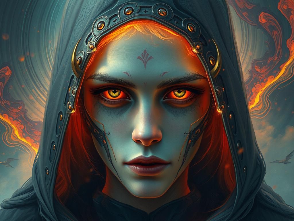 Mysterious Figure Portrait with Art Nouveau Influences