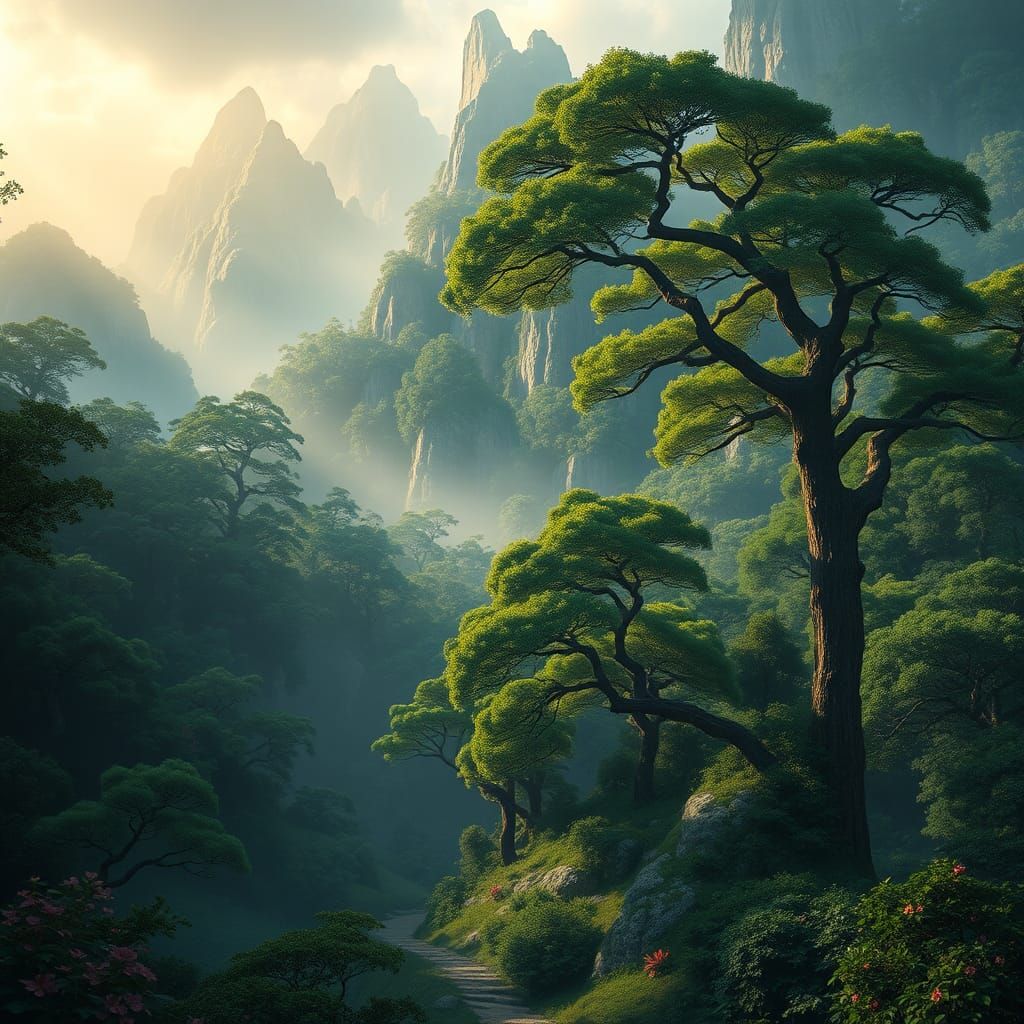 Lush Nature Reserve in Fantasy Concept Art Style