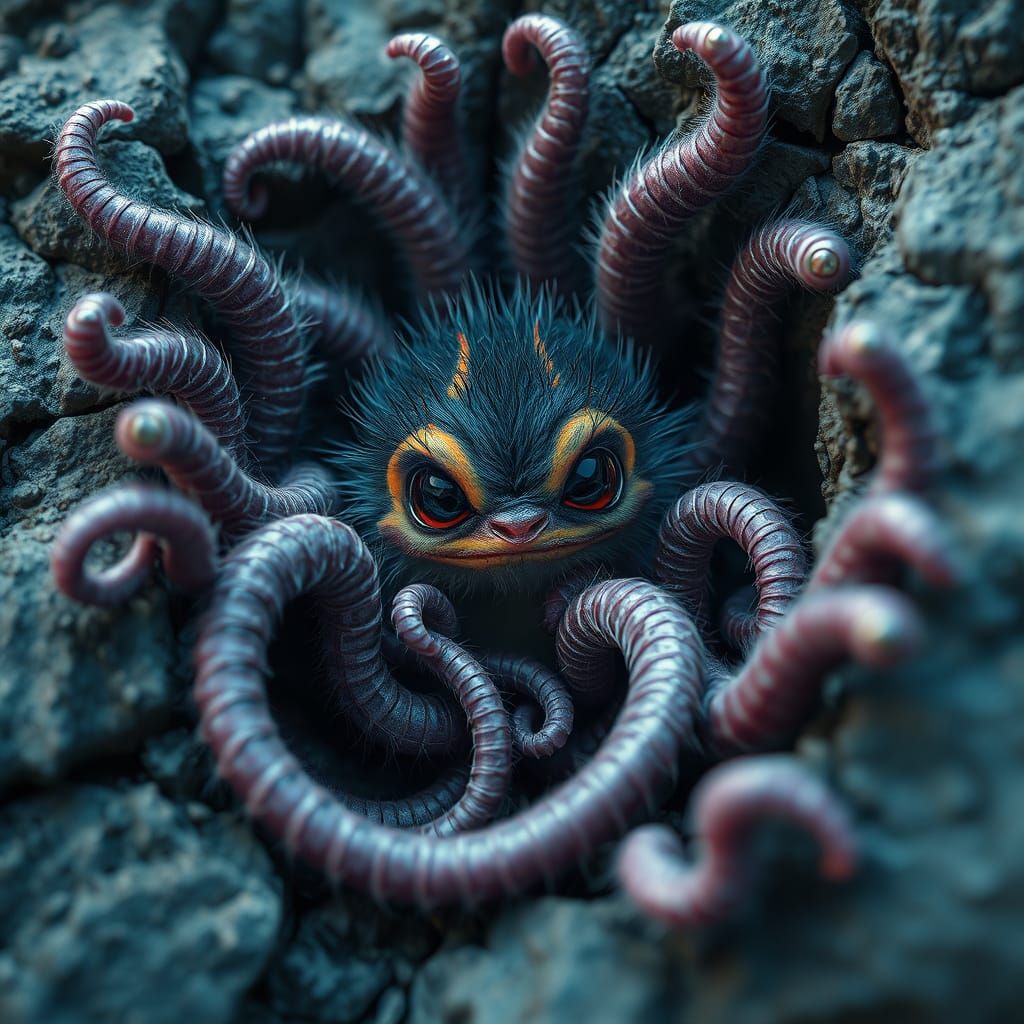 Creepy-Cute Creature Nesting in Rock Fissure