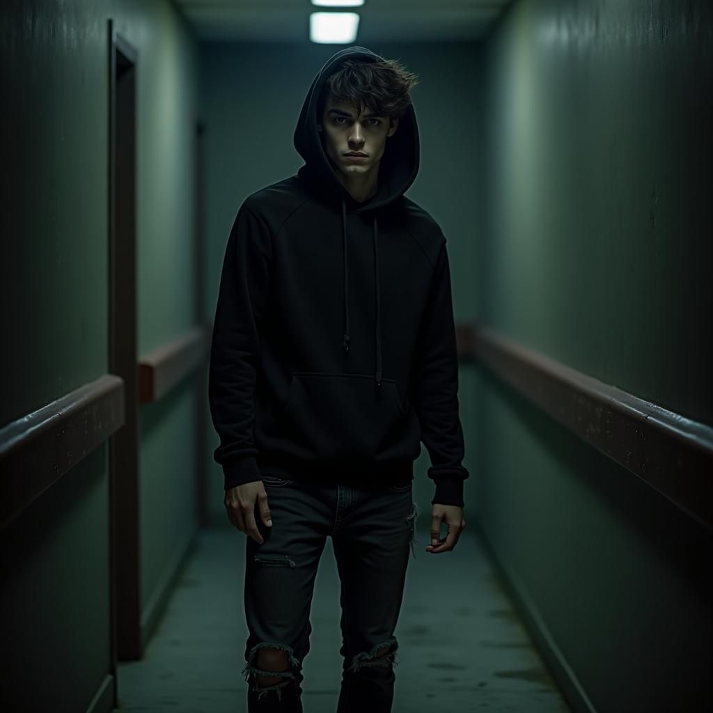 Intense Young Man in Hoodie, Cinematic Lighting