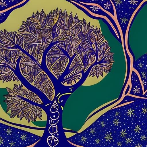Golden Tree of Life in Fairytale Style