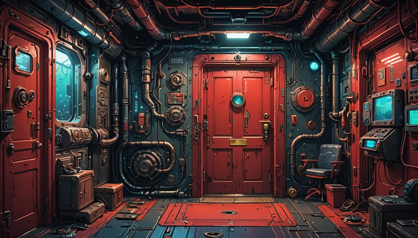 Cyberpunk Red Door in Detailed Digital Art