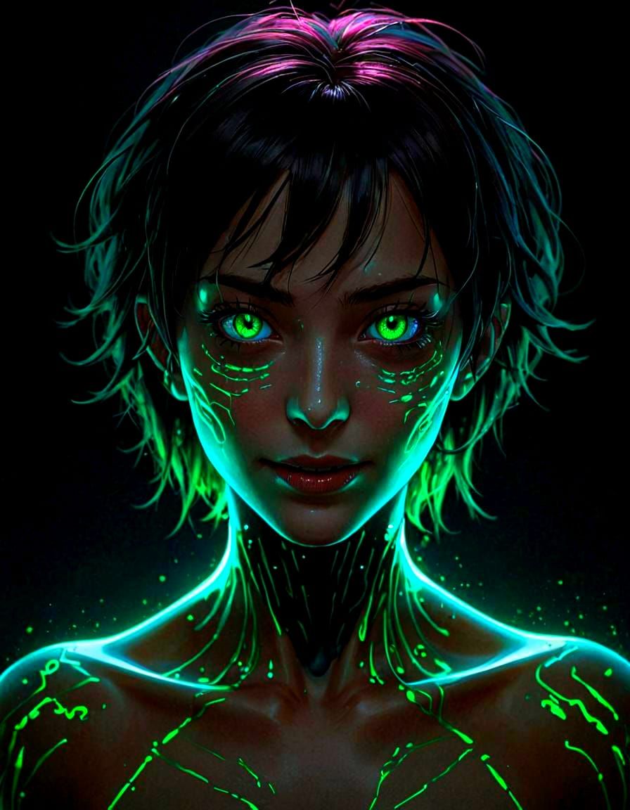 Ethereal Digital Anime Figure with Luminous Aura