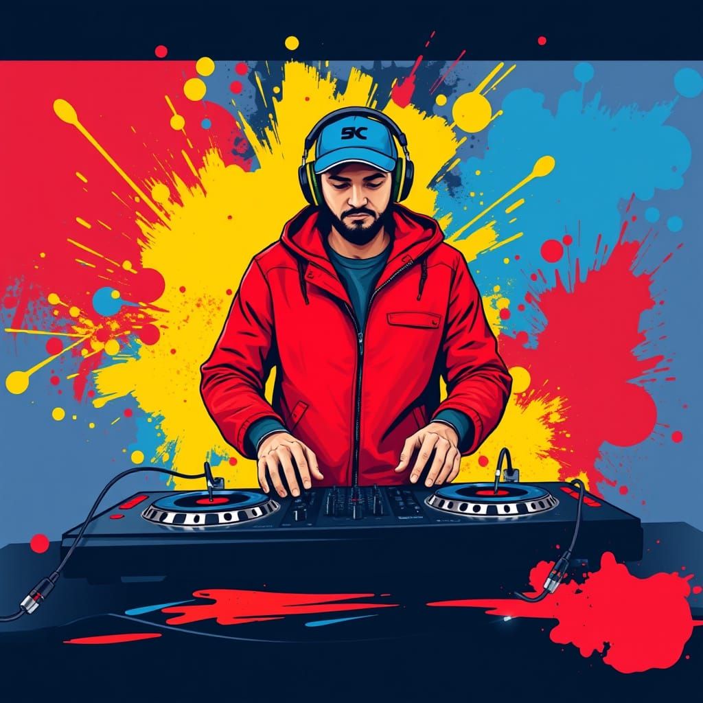 Abstract Digital Illustration of DJ Mixing Music