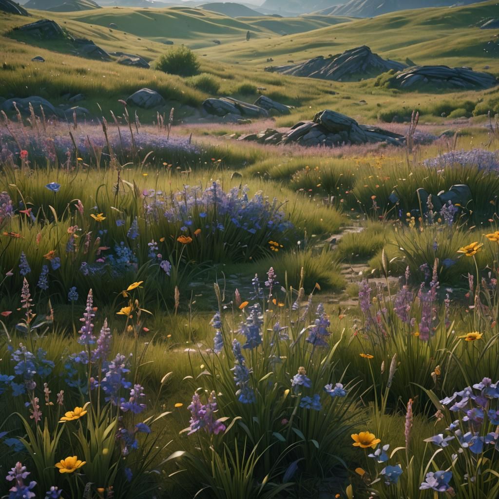 Fantastical Deep Color Meadow Concept Art