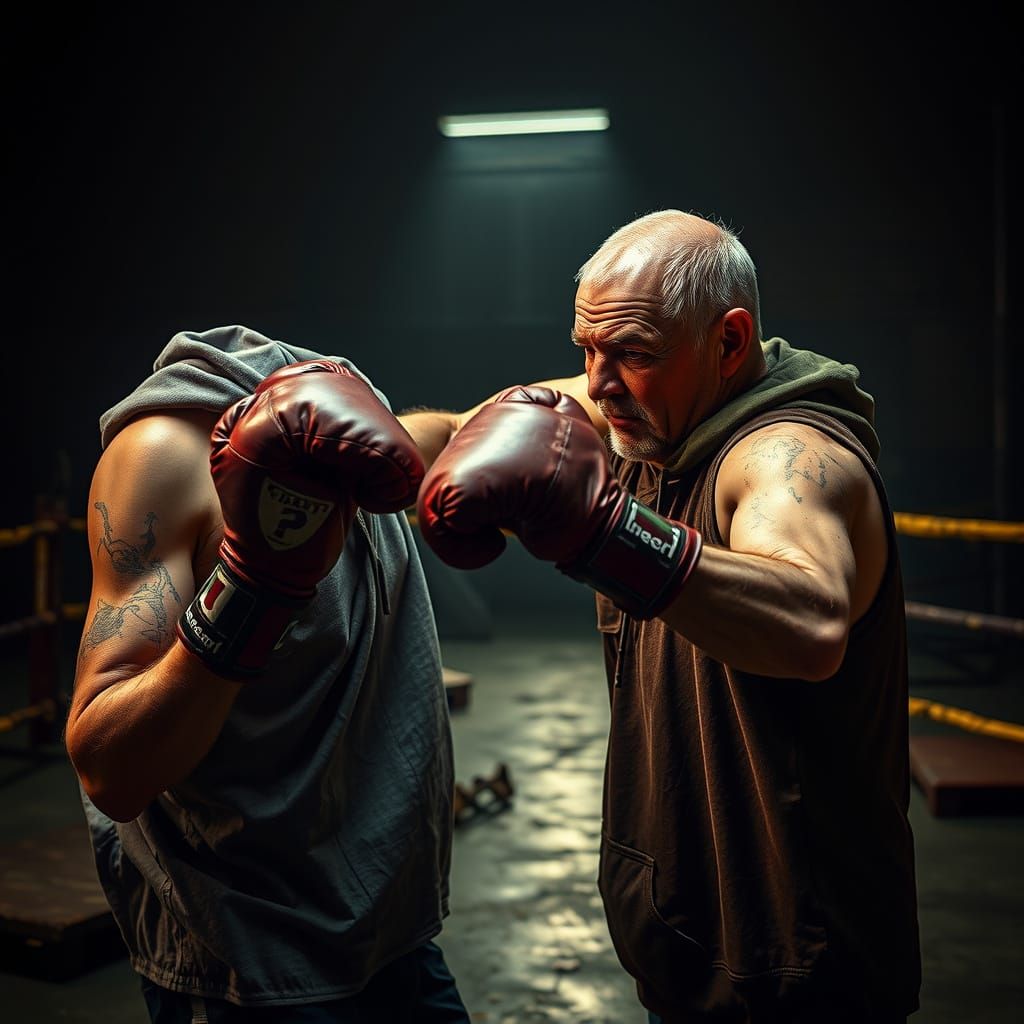 Gritty Boxing Gym Scene in High-Contrast Lighting