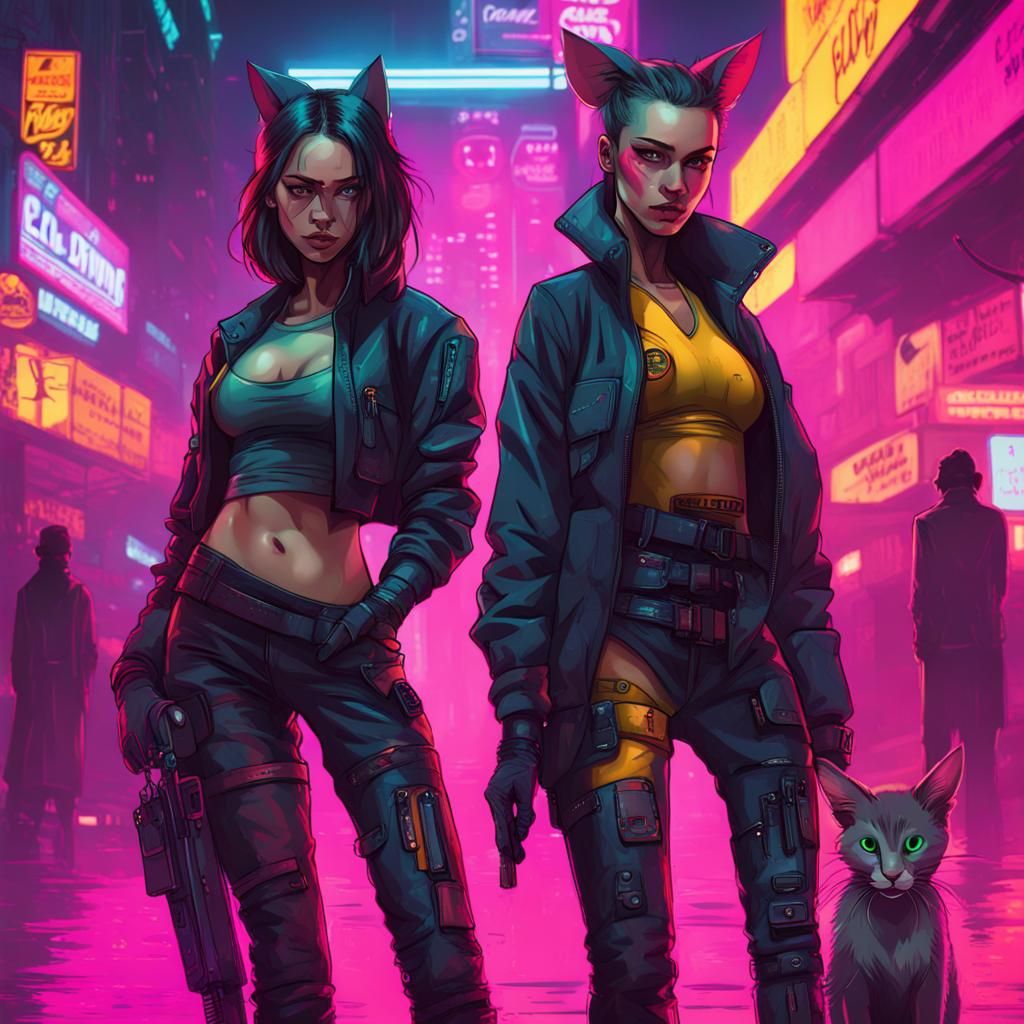 Cyberpunk Tom and Jerry Themed Characters in Neon
