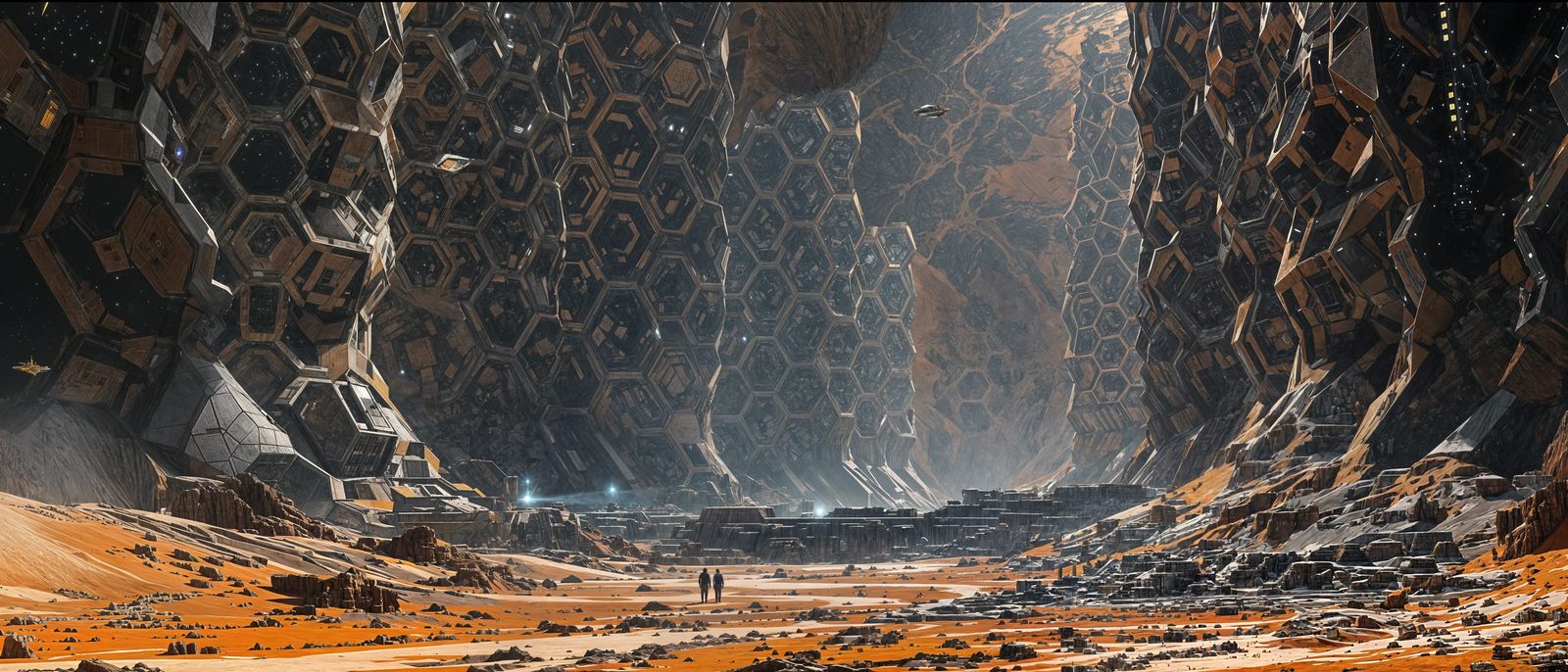 towering, hexagonal modules—forged from ultra-dense alloys—l...