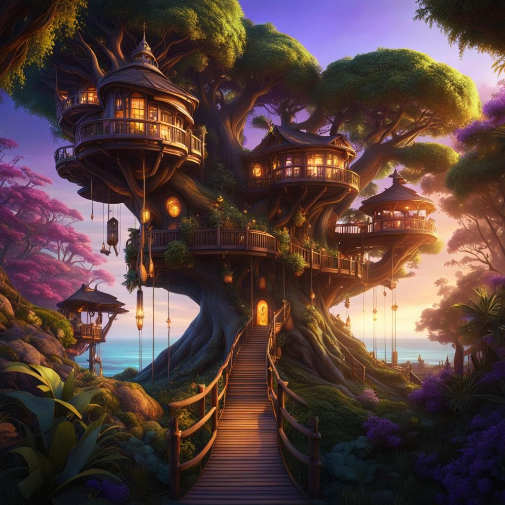 Futuristic Treehouses in Giant Crystal Forest