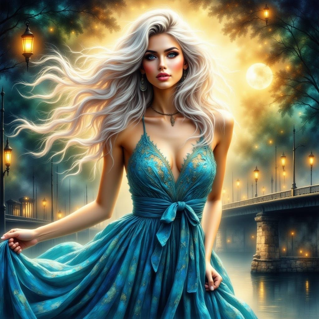 Hyperrealistic Woman with Flowing Platinum Hair
