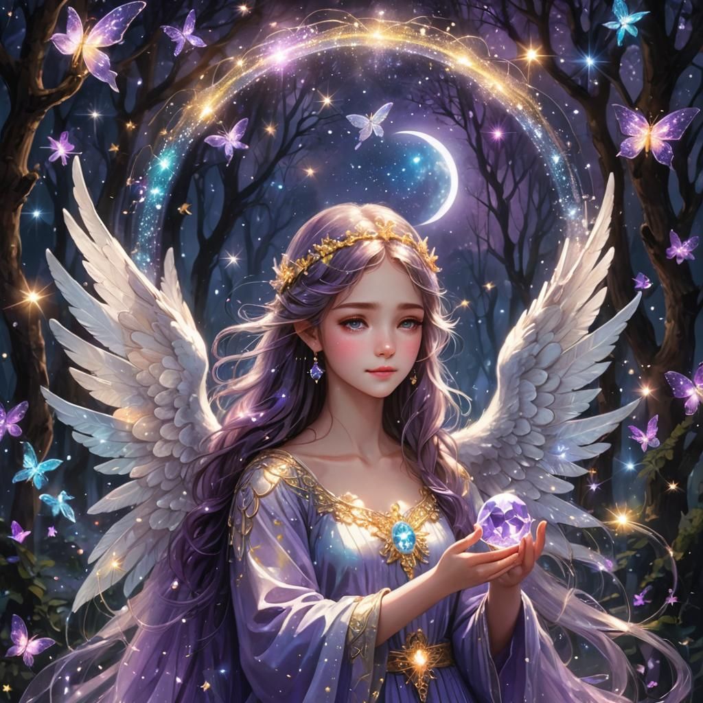 Ethereal Angel in Crystal Dome with Magical Lights